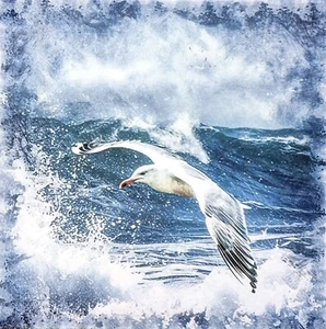 U228# 3 servilletas de papel individuales para gaviota decoupage en rugientes olas de mar - Imagen 1 de 11