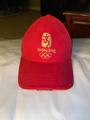 ORIGINAL ADULT BEIJING SUMMER OLYMPICS EMBROIDERED ADJUSTABLE RED BASEBALL CAP - Image 1 of 4