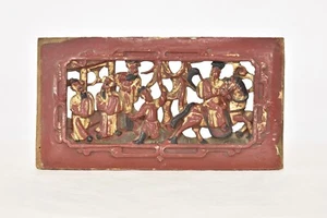 Antique Chinese Red & Gilt Wooden Carved Panel - Picture 1 of 2