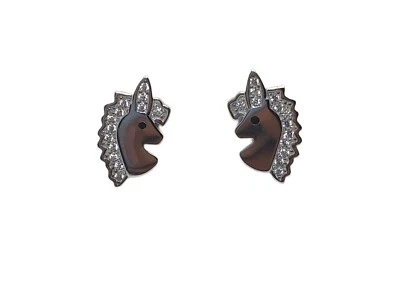 Orecchini Donna  Argento 925 orecchini a lobo UNICORNO con zirconi bianchi - Immagine 1 di 4