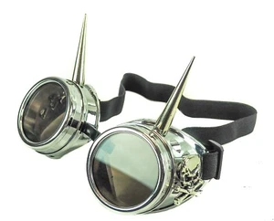 Skull Crossbones 3" Spike Steampunk Victorian Welding Silver Goggles Punk Goth - Picture 1 of 3