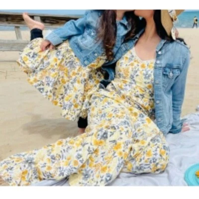 NWT Joie V-neck Maxi Dress Yellow Floral Boho Tiered Cotton Size 8 - Image 1 of 4