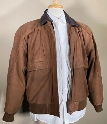 G-III Global Identity Leather Bomber Jacket Full-Zip Lined ~ Men's L / Brown - Image 1 of 4