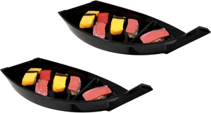 Ebros Japanese Traditional Black Sushi Boat Serving Plate 12"Long Restaurant Gra - Picture 1 of 6