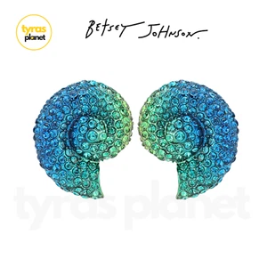 Betsey Johnson Mermaid Jewels Conch Shell Stud Earrings Blue Ombre Crystal NIB - Picture 1 of 5