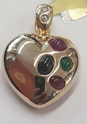 Herzanhänger 585 Gold mit Brillanten, Rubine,Smaragde, Saphir Gelbgold 12,53 gr. - Bild 1 von 4