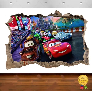 Póster pegatina vinilo 674 con vista de pared rota de Cars Lightning McQueen 3D - Imagen 1 de 2