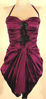 XS BEBE Purple Silk Ruched Halter Neck Dress w Black Beaded Embellishment 0 2 S