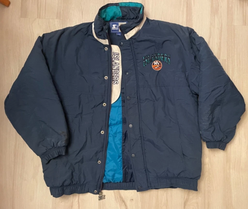 Vtg Rare NHL New York Islanders Starter Zip coat Parka Puffer Jacket Mens Large - Image 1 of 4