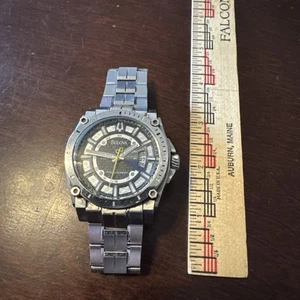 BULOVA MENS PRECISIONIST WATCH BLUE DIAL C860942 New Battery Works But As Is - Picture 1 of 21
