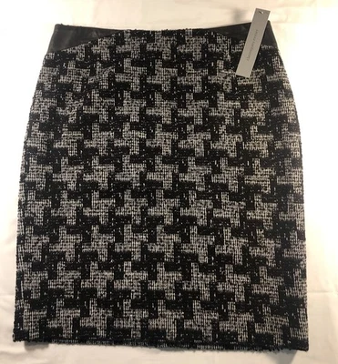 Falda lápiz Classiques Entier lana y cuero negra blanca para mujer talla 14 nueva con etiquetas Foto 1 de 4