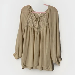 Camicetta contadina Sundance taglia grande top panna beige floreale trasparente spiaggia occhiello boho - Foto 1 di 5