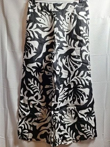 RACHEL ZOE 100% Linen Wide-Leg Crop Pant Sz M Black White Boho Coastal Resort - Picture 1 of 6