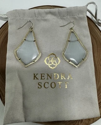 Kendra Scott Gold Tone White Grayish Shiny Dangle Drop Pierced Earrings RD16 - Image 1 of 4