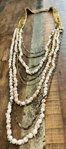 Vintage Authentic Chan Luu Long Gold Fabric Embellished Layered Necklace - Picture 1 of 5