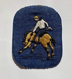 Vintage Embroidered Blue Denim Iron-On Western Saddle Cowboy Patch - Picture 1 of 2
