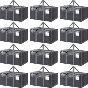12 Pack Extra Heavy Duty Large Moving Bags w/ Strong Zipper & Comfortable Handle - Picture 1 of 12