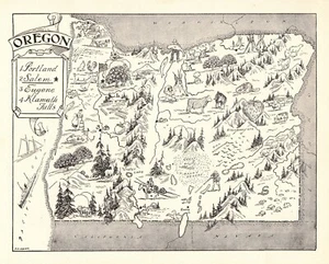 1950s Vintage Oregon State Map Animated Oregon Picture Map BW 2283 - Picture 1 of 3