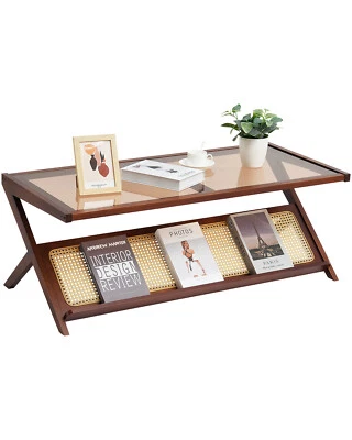 Uimoso Rattan Coffee Table Z-Shaped Side End Table 1-Tier for Living Room - Image 1 of 4