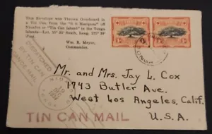 Tin Can Mail Dec. 1934 Tonga Tin Can Canoe Mail envelope  - Picture 1 of 4