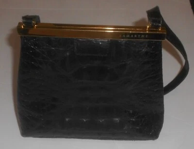 Bolso de mano vintage único Lamarthe Paris cuero de becerro negro cocodrilo en relieve Italia Foto 1 de 4
