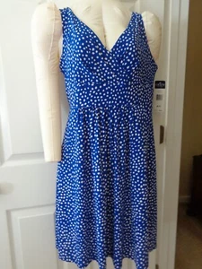 Chaps Royal Blue w/ White Polka Dots Dress PM NWT - Picture 1 of 3