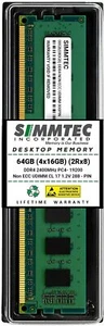 Simmtec RAM 64GB (4x16GB) DDR4 2400MHz DIMM PC4-19200 (PC4-2400T) CL17 2Rx8 1.2V - Picture 1 of 5