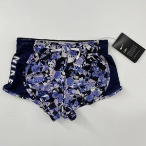 Nike Girl's Black/Midnight Navy Floral Logo Dri-FIT Tempo Shorts CU8198-010 XS/6 - Picture 1 of 6