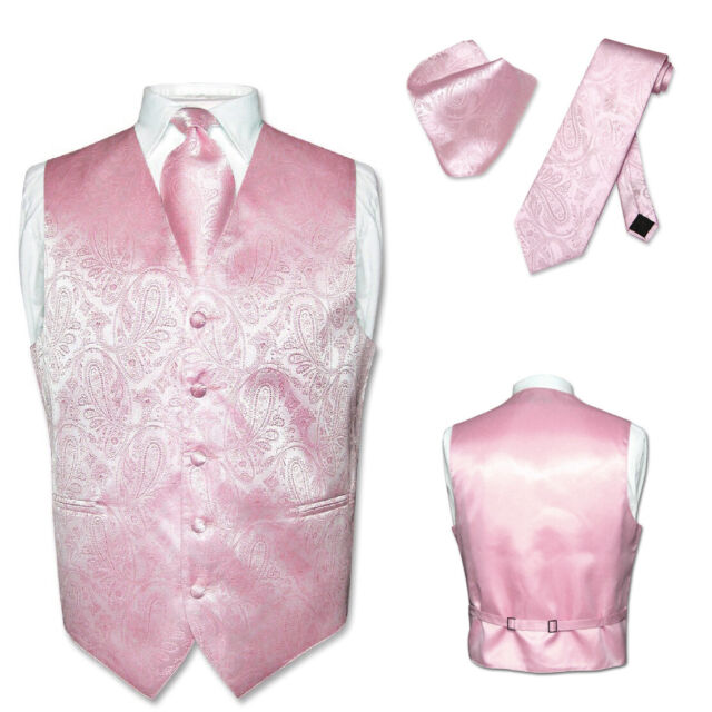 Vesuvio Napoli Conjunto de chaleco de vestir con diseño de cachemira para  hombre y corbata de cuello de color rosa para esmoquin, Rosado