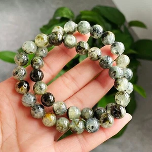 9 mm 2 Stck. Natur Grün Traubenstein Turmalin Rutilkristall Armband N4 - Bild 1 von 6