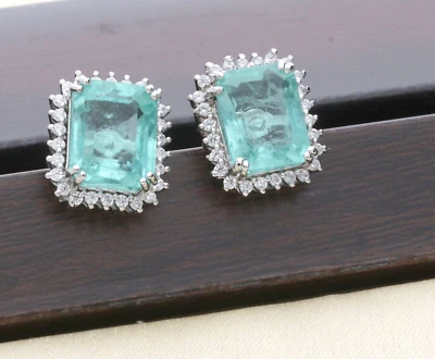 Simulated Radiant Emerald Cut Green Stone Earring in 925 Silver - Image 1 of 4