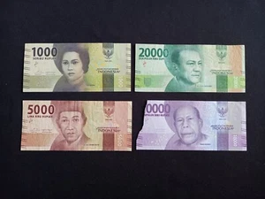 INDONESIA 1000 + 5000 + 10000 + 20000 (2016) RUPIAH Banknotes - USED / Damaged - Picture 1 of 2