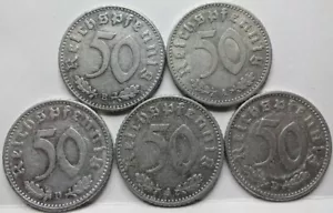 GERMANY 3rd Reich lot 5x 50 Reichspfennig 1935 1941 A B D Swastika War #B88 - Picture 1 of 2