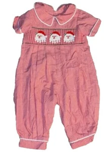 Red and white check hand smocked Santa one piece 9 months . Christmas Smocked - Picture 1 of 4