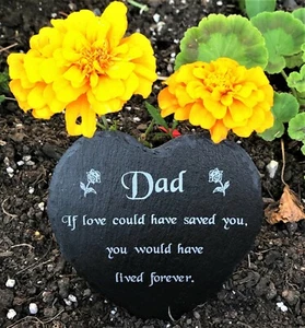 Placa marcadora de tumba conmemorativa corazón pizarra grabada - recuerdo del día del padre del padre - Imagen 1 de 2