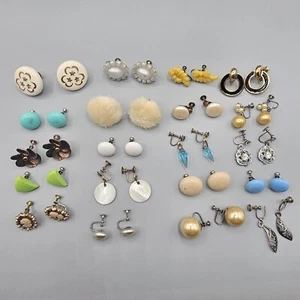Vintage Earring Lot Clip On Screw Back 20 Matched Pairs Dangle Stud Button - Picture 1 of 13