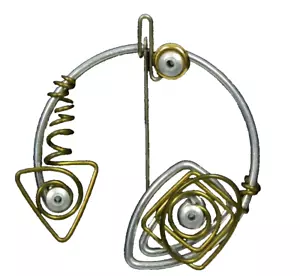 Jewelry Pin Modernist Brutalism Art Deco style Vintage brass and metal - Picture 1 of 6