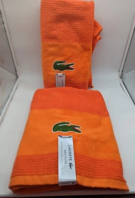 Juego de 2 toallas de baño Lacoste ~ NARANJA 100 % algodón 30" x 52" logotipo de cocodrilo Foto 1 de 4