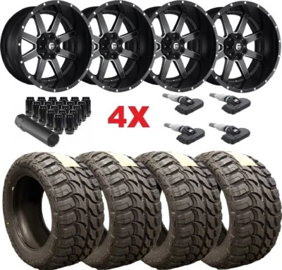 FUEL MAVERICK BLACK MILLED RIMS TIRES 33125020 SIERRA RAM SILVERADO 1500 20X9 Foto 1 de 4