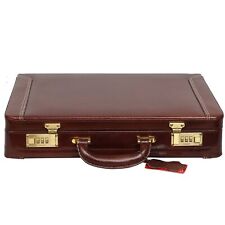 New Brown Leather 18Inch Expandable Briefcases Office Bag with Golden Ameit Lock