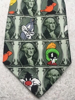 LOONEY TUNES МУЖСКОЙ ГАЛСТУК ДОЛЛАРЫ С BUGS КРОЛИК 4 X 60 НОВЫЙ БЕЗ ЯРЛЫКОВ - Изображение 1 из 4