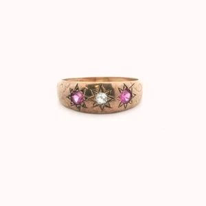 Victorian 9K Rose Gold Natural Diamond & Lab Created Ruby Ring - Picture 1 of 4