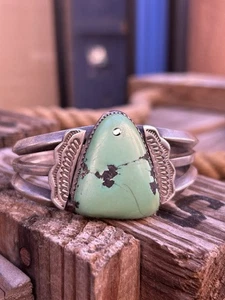 Altes Navajo Armband Barren Silber mit gebohrtem Türkis selten Old Pawn 30er schwer - Bild 1 von 12