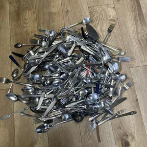 Mixed Lot 200 Pcs Stainless Steel Silverware Flatware Craft Church School - Picture 1 of 6
