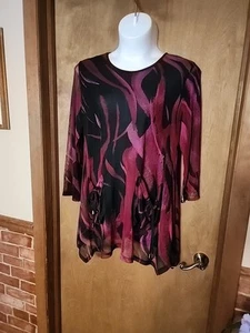 Creation Top Womens XXL Artsy Mesh Lined Mixed Print Long, Pockets 5953 - Picture 1 of 8