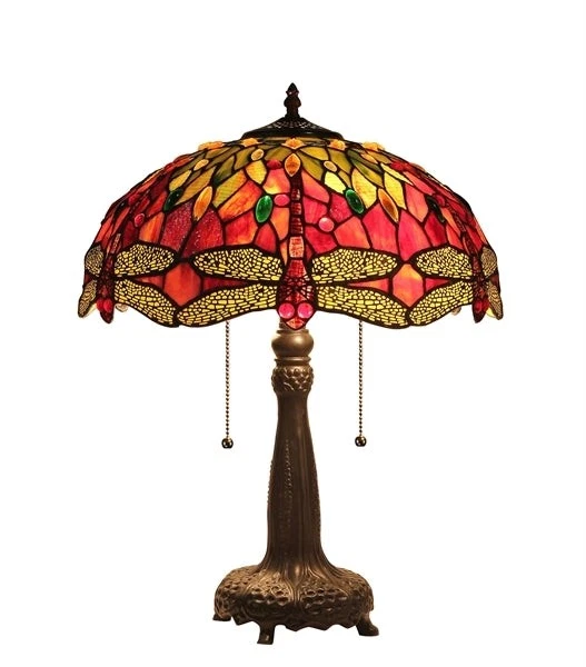21" Antique Vintage Style Stained Glass Dragonfly Table Lamp - Image 1 of 3