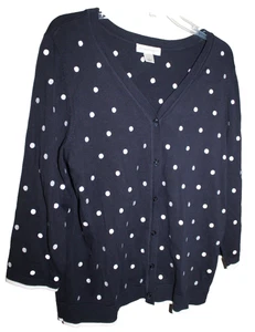 CHRISTOPHER & BANKS WOMEN'S BLUE WHITE POLKA DOT BUTTON CARDIGAN SWEATER LARGE - Picture 1 of 2