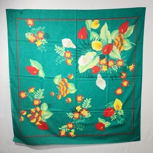 Christian Dior E'Charpes Green Scarf Bright Floral Calla Lily Cotton 30x30 Italy - Picture 1 of 9