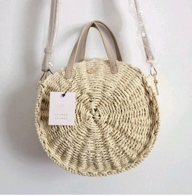 Lauren Conrad LC Cookie Redonda Boho Blanco y Paja Bandolera Bolso de Mano Cartera ¡Nuevo! Foto 1 de 4