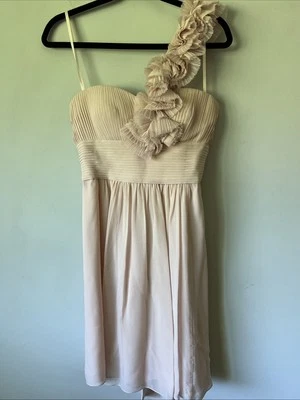 BCBG MAX AZRIA BARE PINK THALIA ONE-SHOULDER Silk DRESS Size 8  Party Romantic - Image 1 of 4